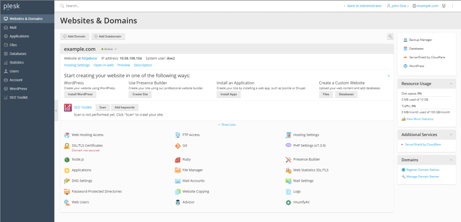 Plesk - Kundenansicht
